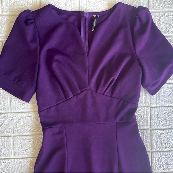Miusol Retro 40’s Style Purple V-waist Puff Sleeve Bodycon Knee Length Dress - Picture 5 of 16